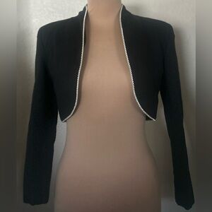 Black Cropped Jacket with Bejeweled Trim